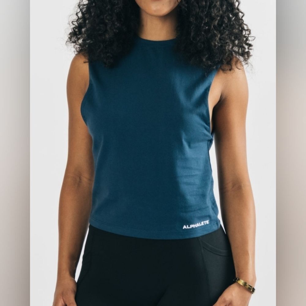 Nwt alphalete womens heavy cotton cut off navy tank top